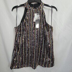 NEW Cable & Gauge Halter Top Medium Sleeveless Sequined sparkly metallic NWT